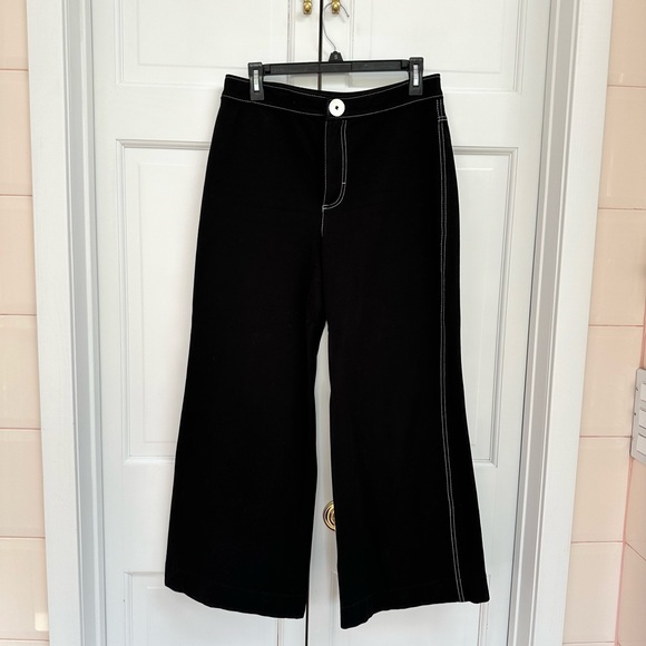 Zara Contrast Stitching Black Wide Leg Pants - Picture 5 of 11